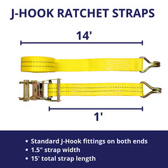 6 PACK 1.5″ x 15′ 4000 lb Ratchet Straps J Hook Heavy Duty Tie Downs New