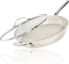 Gotham Steel Hammered Cream 14” Ultra Ceramic Nonstick Fry Pan with Lid