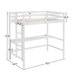 Wood Loft Bed Twin Size with RGB LED 2 Charging Station for Adults Kids Teens