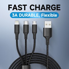 3in1 Multi USB Charger Charging Cable Micro USB Type-C for iPhone Samsung