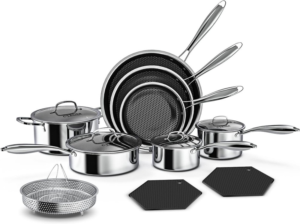 14-Piece Nonstick Hybrid Hex Cookware Set – Induction & Oven Safe, PFOA Free