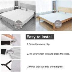4 Bed Sheet Fasteners Adjustable Elastic Suspenders Straps Mattress Covers Clips