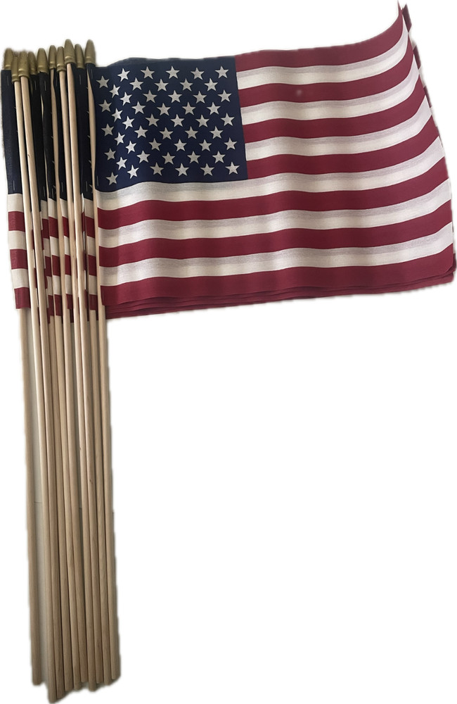 12 Pack – U.S. Flag American Flag Golden Spearhead 18’X12″ Made in USA 30″ Pole