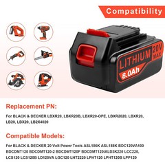 8.0Ah 20V 8.0AH Lithium Battery for Black Decker 20 Volt LB2X4020 LBX20 LBXR20