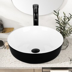 ELECWISH Bathroom Vessel Sink Black Ceramic Vanity Basin Bowl Faucet Drain Combo