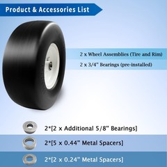 2Pcs 13×5.00-6 Flat Free Tire and Wheel for Lawn Mowers & Zero Turn Mowers, with