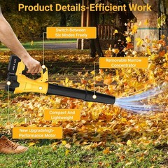 Cordless Leaf Blower 580CFM/160MPH & 6 Speed Levels Electric w/2 Batteries 4.0Ah
