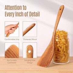 5-Piece Teak Wooden Kitchen Utensil Set Natural Non-Stick Cooking Spoon Spatulas