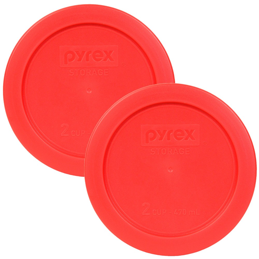 Pyrex 7200-PC Round 2 Cup 5″ Storage Lid Cover 2 Pack Red for Glass Bowl