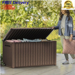 Keter 170 Gallon Resin Deck Box Large Outdoor Storage Bench Waterproof Wood Look