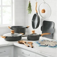 The Pioneer Woman Prairie Signature 14-Piece Cast Aluminum Cookware Set,Charcoal
