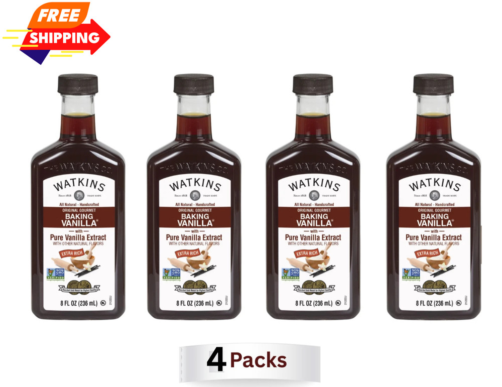 4-PK Watkins All Natural Original gourmet baking Vanilla with Pure Extract 8oz