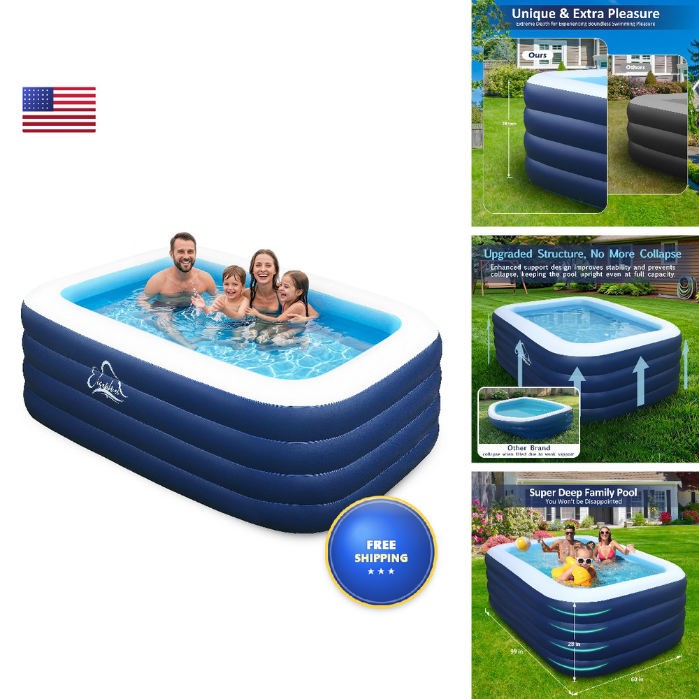 Eisenfuer Inflatable Pool For Kids And Adults No Collapse 100 X 60 X 30