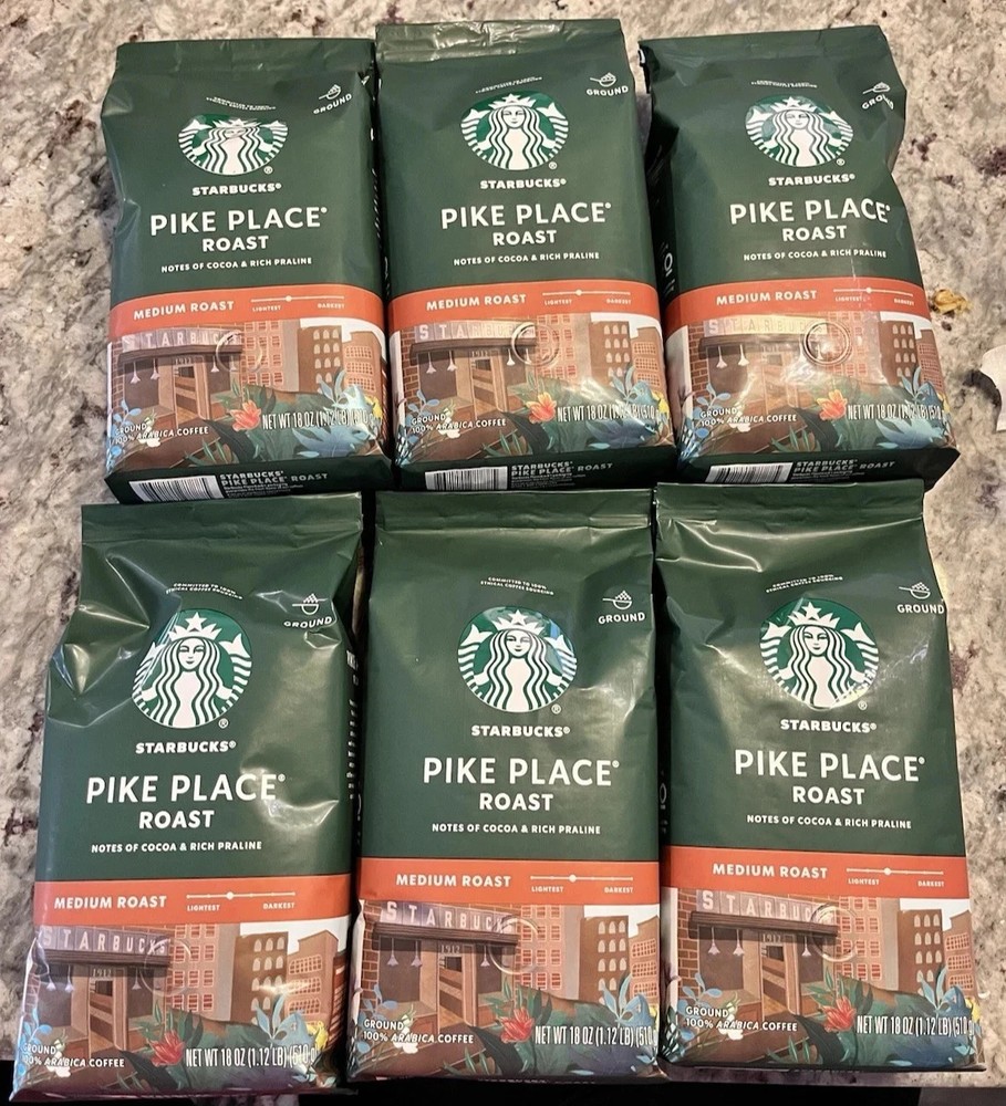 6 Bag PIKE place Starbucks Ground 18oz Bags Coffee Medium Roast Lot 6.72 LB LOT