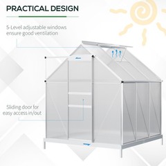 6′ x 6′ Polycarbonate Walk-in Garden Greenhouse Kit w/ Sliding Door, Silver