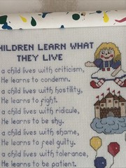VTG Handmade Cross Stitch Sampler Children Learn What They Live Framed Art Decor