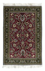 4.6×7 Ft Hand Knotted Turkish Rug in Red & Green with Floral Botanical Design