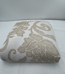 Linen Source 90” Round Tablecloth Beige & Tan w/Silver Threading Floral Jacquard