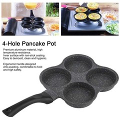 4 Hole Cup Egg Hamburger Pancake Maker Non-Stick Frying Pan with Wooden Handle