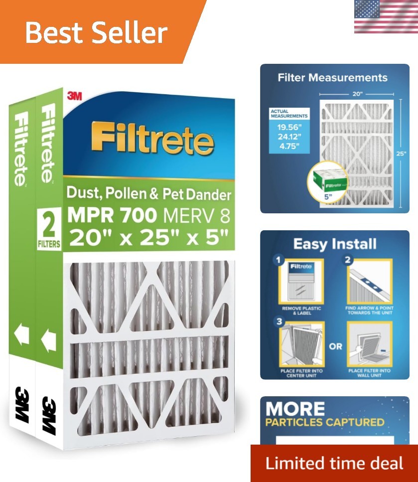 20x25x5 AC Furnace Air Filter, MPR 700, MERV 8, Fits Trion Air Bear & Carrier…