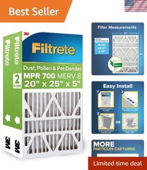 20x25x5 AC Furnace Air Filter, MPR 700, MERV 8, Fits Trion Air Bear & Carrier…