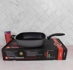 Swiss Diamond Classic Nonstick Deep Square Grill Pan, 11 Inch – NEW