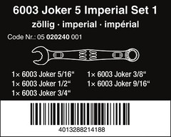 Wera 6003 Joker Combination Wrench Set 4 Piece SAE 05020229001