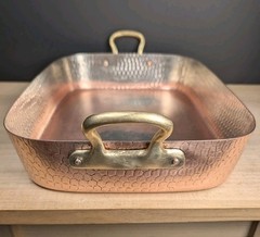 Vintage Copper Tin Brass Handles Lasagna Casserole Roasting Pan 10.5×15 Korea