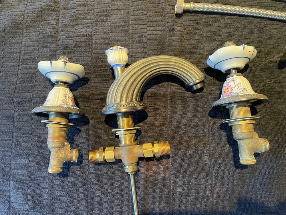 Sherle Wagner “Mums” Wide Spread Faucet Antique Pewter