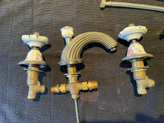 Sherle Wagner “Mums” Wide Spread Faucet Antique Pewter