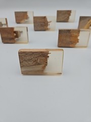 Modern Brutalist Wood & Resin Cabinet Drawer Knob set 12 Rectangular Shape READ