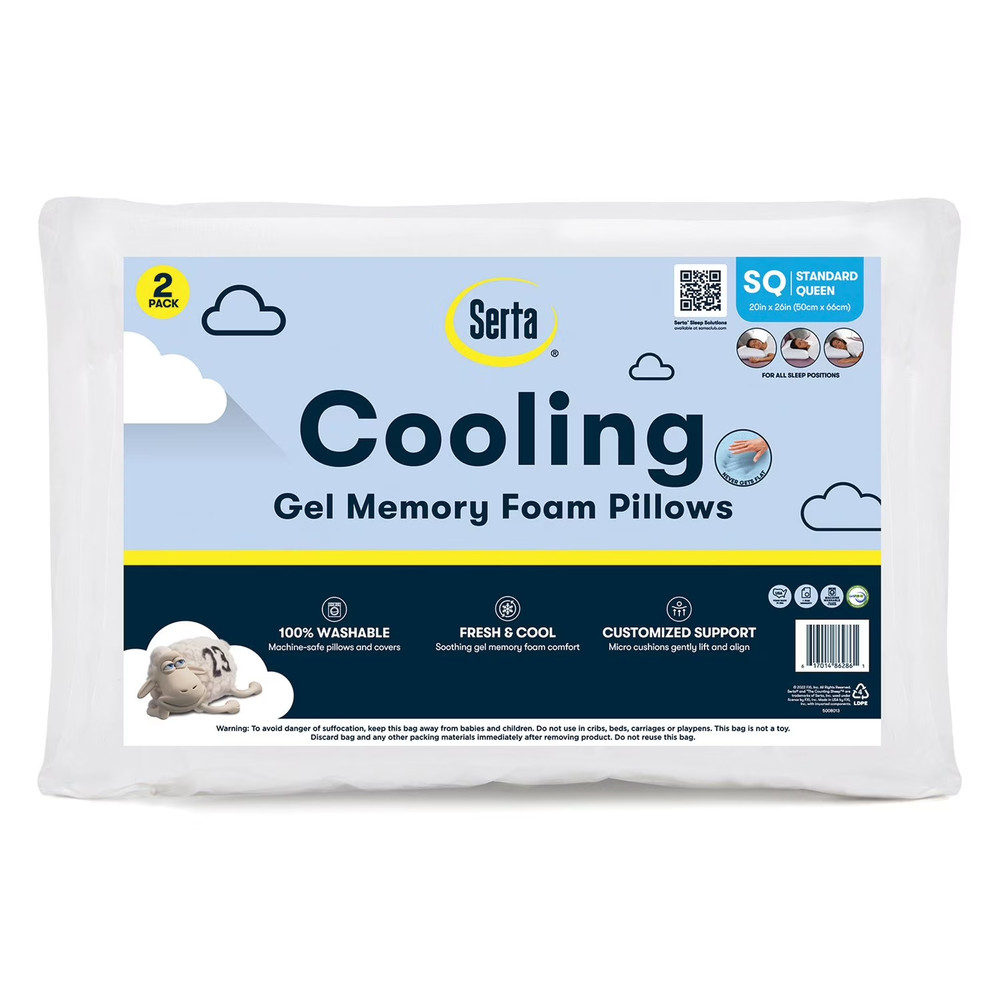 Serta 2-Pack Cooling Gel Memory Foam Bed Pillow FREE SHIPPING