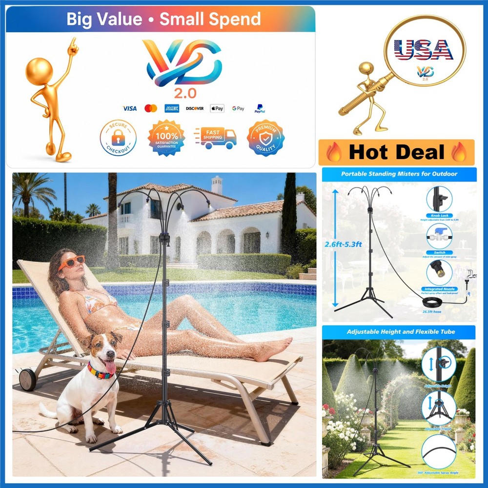 Outdoor Standing Misting System 26.5FT Patio Pool Garden Cooler Adjustable