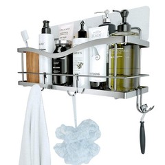 KINCMAX Premium Shower Caddy – Self Adhesive Shower Organizer w/ 4 Hooks, Drill-