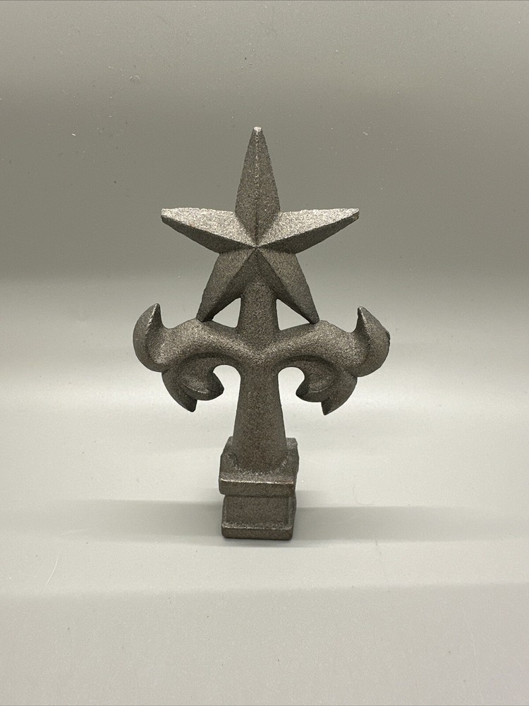 Cast Iron Silver Tone Texas Star Ornamental Fence Topper Finial Western Rustic
