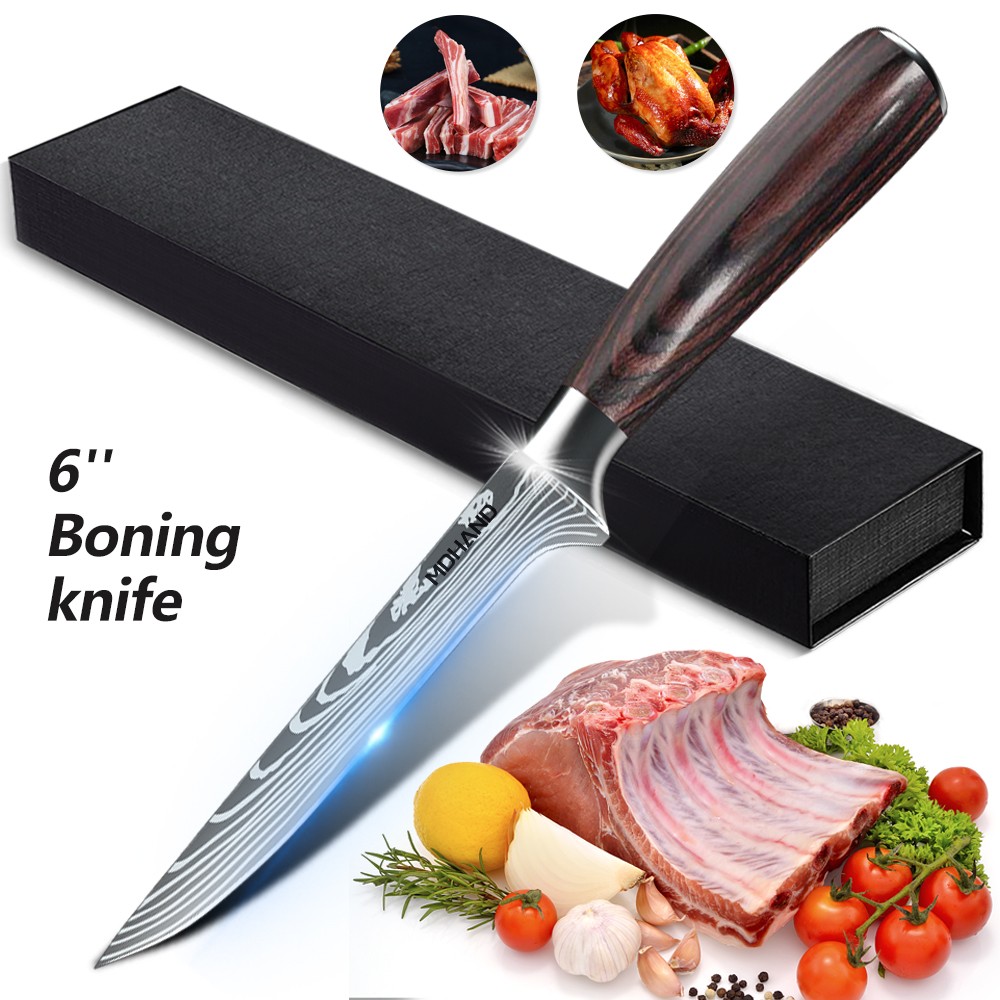Boning Knife 6″Fillet Knives Kitchen Chef Knife Damascus Style High Carbon Steel
