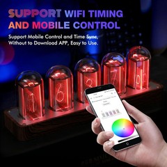 Retro Nixie Tube Clock with Wi-Fi Sync, Alarm & Timer – Wood Grain Design