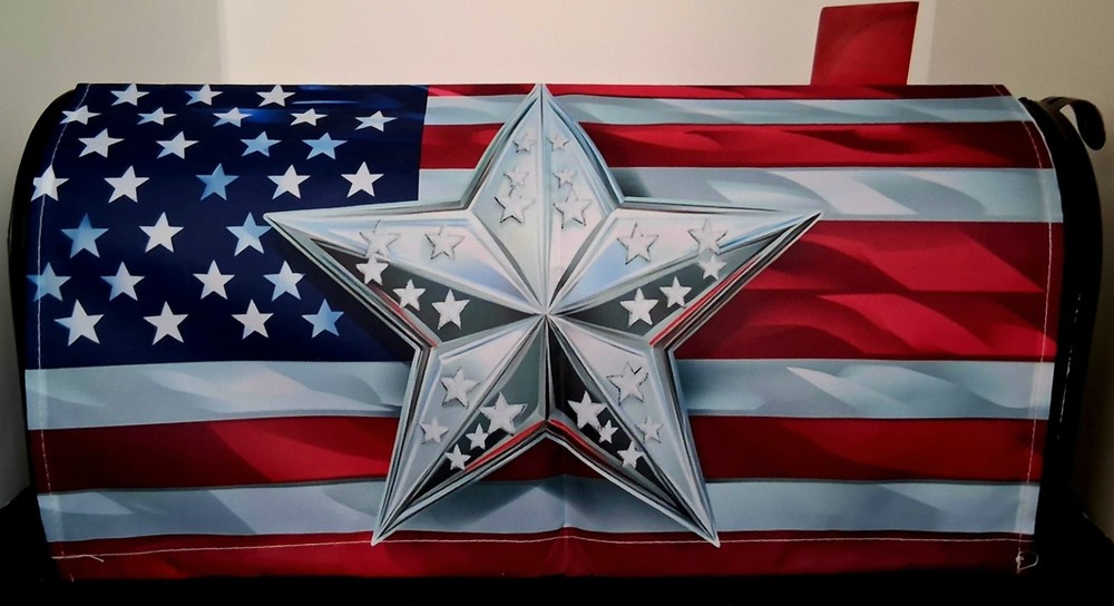 Magnetic Patriotic Silver Star & Flag Mailbox Cover -July 4 /anytime( 21″ x 18″)