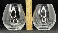 Pier 1 Crackled Stemless Wine Glasses 4.4in Discontinued Set of 2