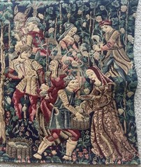 Tapisseries Du Lion French Tapestry “The Grape Harvest” Wall Hanging 26.5”X50.5”
