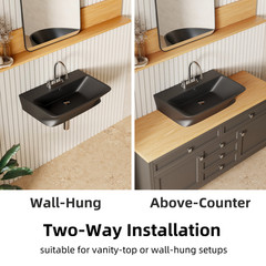 24″ Matte Black Wall Mount Bathroom Sink 4″ Centerset with Overflow & 3 Holes