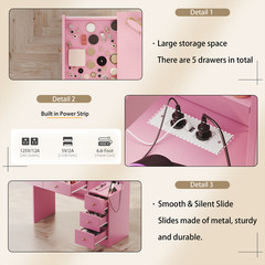 Large Vanity Desk with LED Lighted Mirror & Power Outlet, Makeup Vanity Table