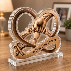 Personalized Dad Kids Hands Plaque, Acrylic Block Family Decor, Father’s Day Gif