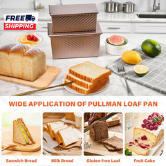 2 Pack Pullman Loaf Pan with Lid, 1 Lb/0.5 Lb Dough Capacity for Homemade Bread,