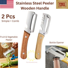 1-3x Stainless Steel Peeler with Wooden Handle Fruit and Vegetable Slicer 2026