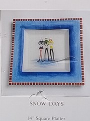 Holiday Platter 14″ Square NIB Block Crystal Snow Days Glass Reverse Handpainted