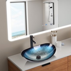 Bathroom Vessel Sink Tempered Glass Basin Bowl ORB Faucet Pop-up Drain Combo Set