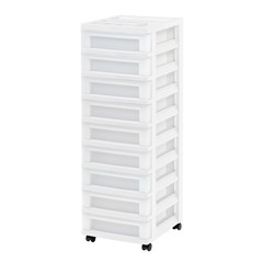 NEW IRIS 9-Drawer Narrow Plastic Storage Drawer Cart with Organizer Top, White