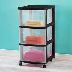 3 Drawer Medium Cart : Plastic Storage Drawers, Portable Utility with Casters
