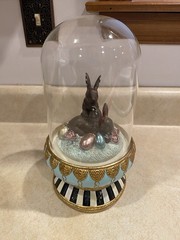 Mackenzie Childs Macaron Courtly Check Chocolate Bunny Cloche 10.25″
